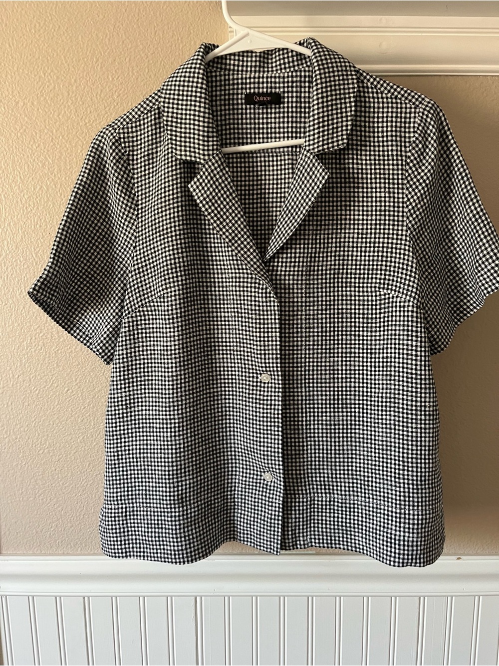 Quince Black & White Gingham Short-Sleeve Blouse